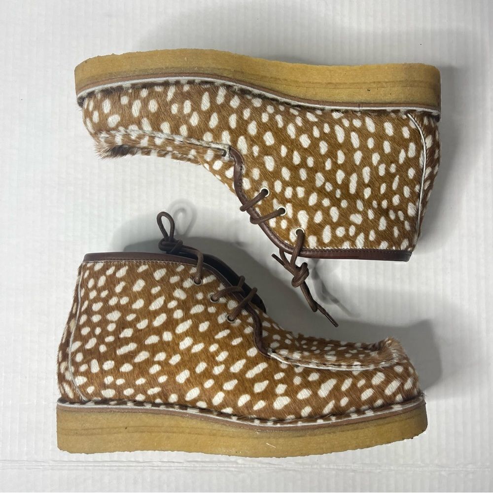 Re/Done Creepe Lace up bootie shoes  in polka dot Calf Hair new - Picture 4 of 9